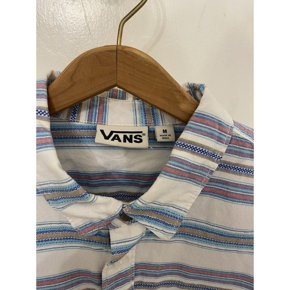 Vans Men’s SZ Medium White Colorful Stripe Cotton Short Sleeve Button Up Shirt - Picture 4 of 4